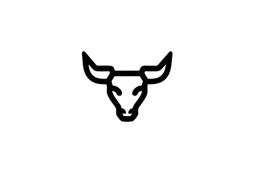 Minimalist black line art icon of a bull head, symbolizing strength, farm animals, and livestock in a simple vector design.