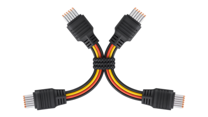 Dynamic data transfer four usb cables interconnected glowing energy streams symbolizing connectivity isolated on transparent background