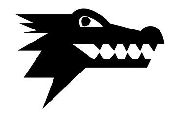 Stylized black dragon or crocodile head silhouette with sharp teeth, aggressive expression, and dynamic speed trail, vector icon design.