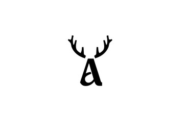 Minimalist Black Letter A with Deer Antlers Logo Design Element on White Background