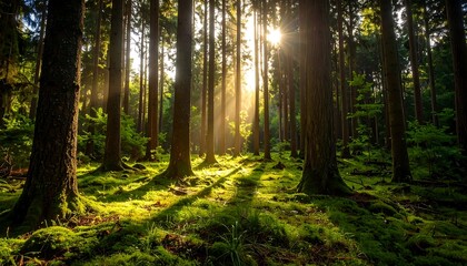 Sunlight streams through a lush forest (3)