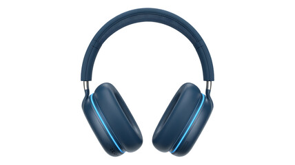 Premium over-ear wireless headphones in deep blue with comfortable earcups for immersive audio experience isolated on transparent background