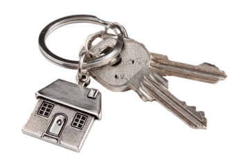 Metal house-shaped keychain with house keys