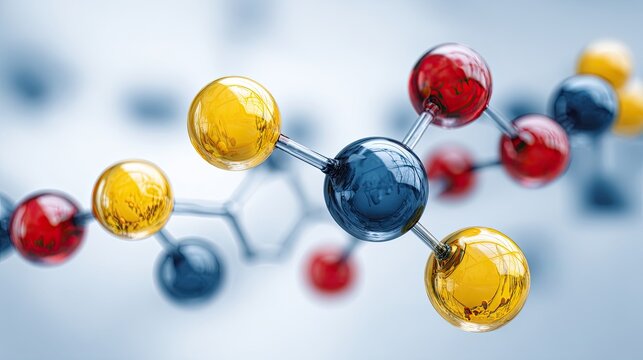 A molecular structure with glass spheres and a blue background.