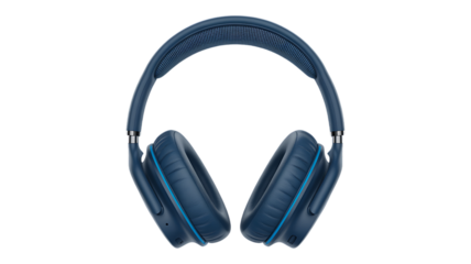 Immersive audio experience with modern stylish blue over-ear headphones isolated on transparent background