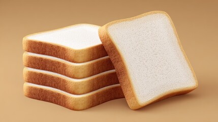 A stack of white bread slices on a brown background.