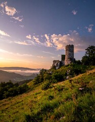 Sunrise over a hilltop ruin
