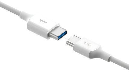 Modern usb type c cable connectors ready for data transfer and charging technology isolated on transparent background