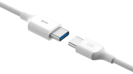 Modern usb type c cable connectors ready for data transfer and charging technology isolated on transparent background