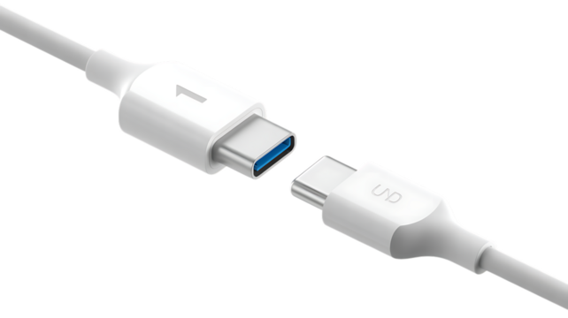 Modern usb type c cable connectors ready for data transfer and charging technology isolated on transparent background - Powered by Adobe