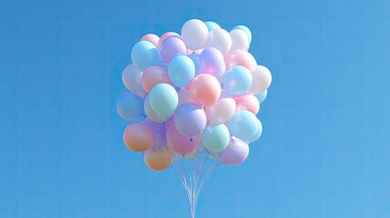 A colorful bunch of balloons against a clear blue sky.
