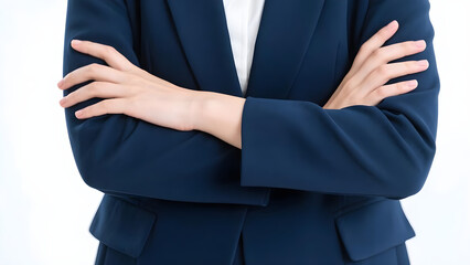 Confident businesswoman with arms crossed, conveying trust and corporate professionalism with
