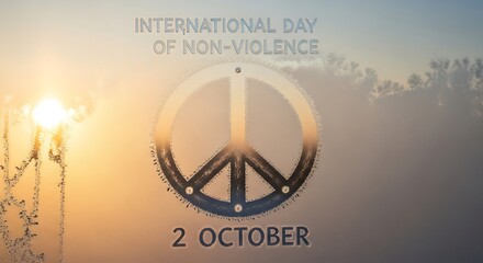 International day of nonviolence with peace symbol and sunrise background