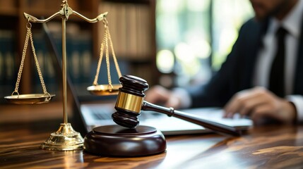 Justice scales and gavel on desk
