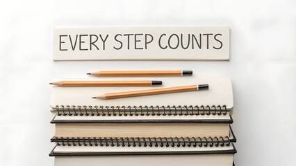 Pencils and Notebooks Illustrating the Phrase Every Step Counts