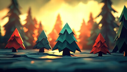 Geometric Christmas trees, origami style