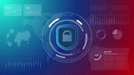 Security shield with padlock icon at its center global network online security data privacy and digital protection - Powered by Adobe