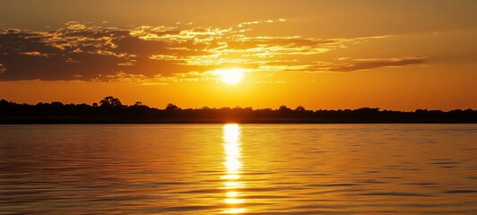 Obraz premium Golden sunset over tranquil water (1)