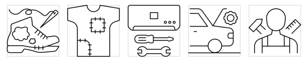 Repair related icons set. Vector editable stroke.