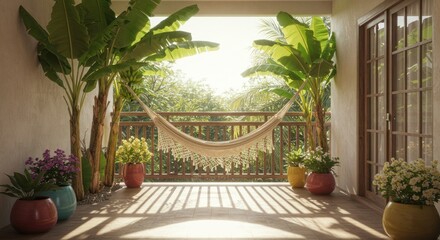 Fototapeta premium Tropical indoor patio with hammock