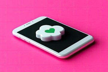 Smartphone with heart-shaped cloud icon on a pink background