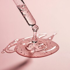 Serum Droplet with Bubbles Pink Background.