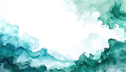 Abstract ink wash in turquoise and teal, with a white space in the center