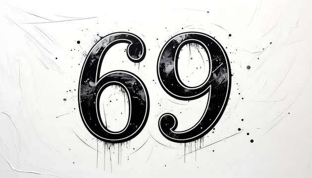 Abstract black numbers 69 on white background