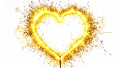 Glowing heart shape formed by sparklers, white background, bright and festive