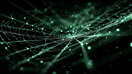 a plain pitch black background ith blended with a illustrative white and green vector lines and spider web cobbs representing techology and web