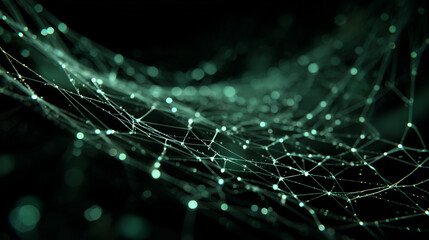 a plain pitch black background ith blended with a illustrative white and green vector lines and spider web cobbs representing techology and web