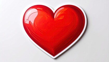 Shiny red heart shape, glossy finish, white border on light gray surface