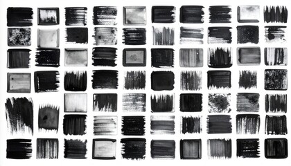 Array of grayscale brushstrokes within square shapes, various textures