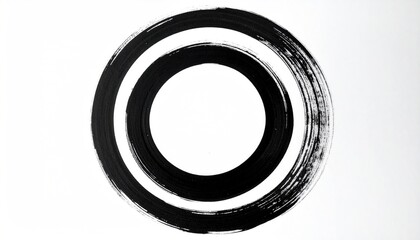Concentric black brushstroke circles on white, simple and minimalist abstract design