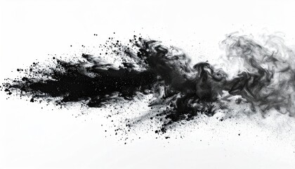 Black powder explosion spreading from left to right against a white background