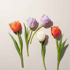 Fototapeta premium Five Colorful Tulips Arranged Artfully.