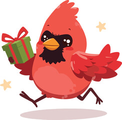 Fototapeta premium Cardinal Bird holding a gift 