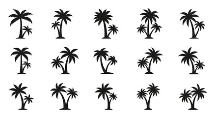 Palm Tree Silhouette Vector Set on White Background.