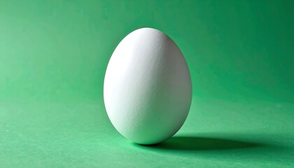 Single white egg against a vibrant green background