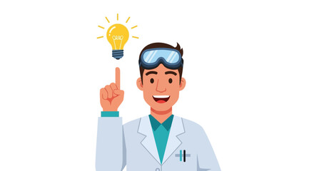 Scientist with Lightbulb Idea Innovation and Discovery in Science and Research Isolated on White Background