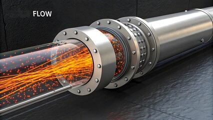 Digital data flow concept with glowing particles moving through a futuristic tube
