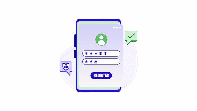 Register form animation vector . Suitable for technology, security, registration, online services, and mobile app.