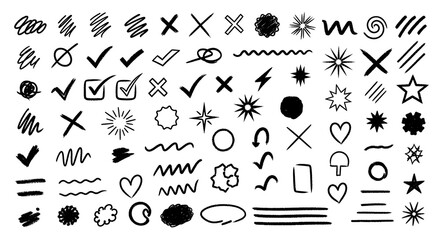 Hand Drawn Doodle Elements Vector Set Black and White.