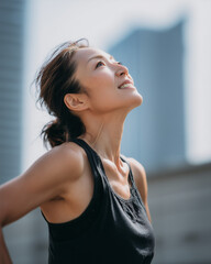 運動をする健康的なアジア人の中年女性
