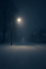 A Suburban Street Silenced by a Heavy Nighttime Blizzard
