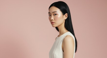 Woman profile light pink background