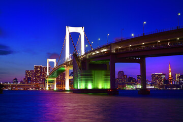 夕暮れに輝くレインボーブリッジ