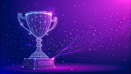 Digital glowing trophy cup symbolizing success and achievement in technology background
