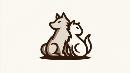 Dog and cat illustration sitting together simple design on white background