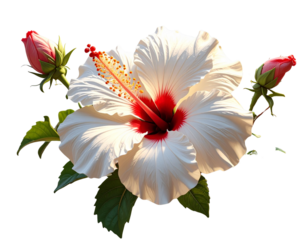 White Hibiscus Flower with Tropical Vibe Isolated on Transparent Background PNG